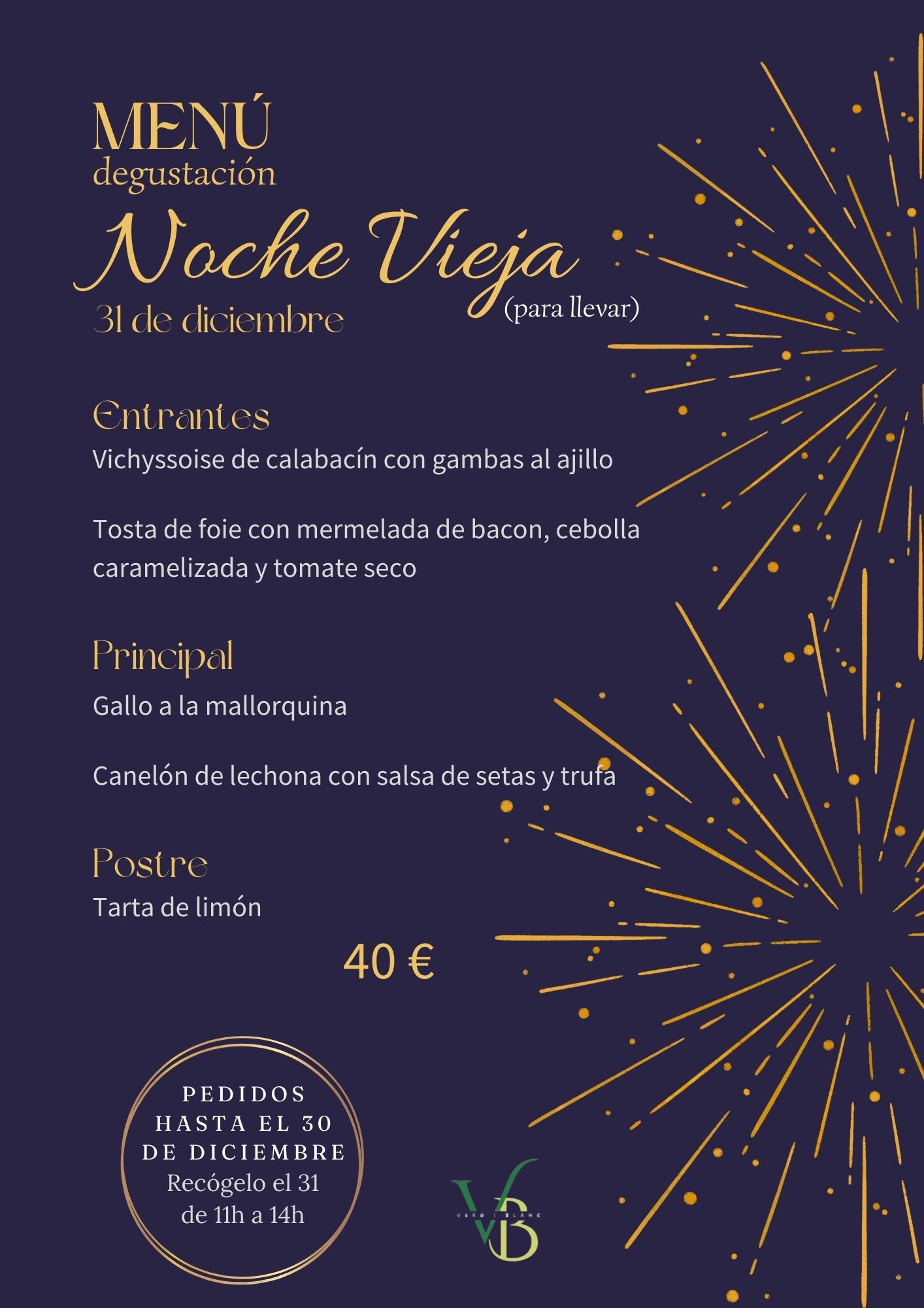 Menú vertical Nochevieja fin de año Creativo Dorado