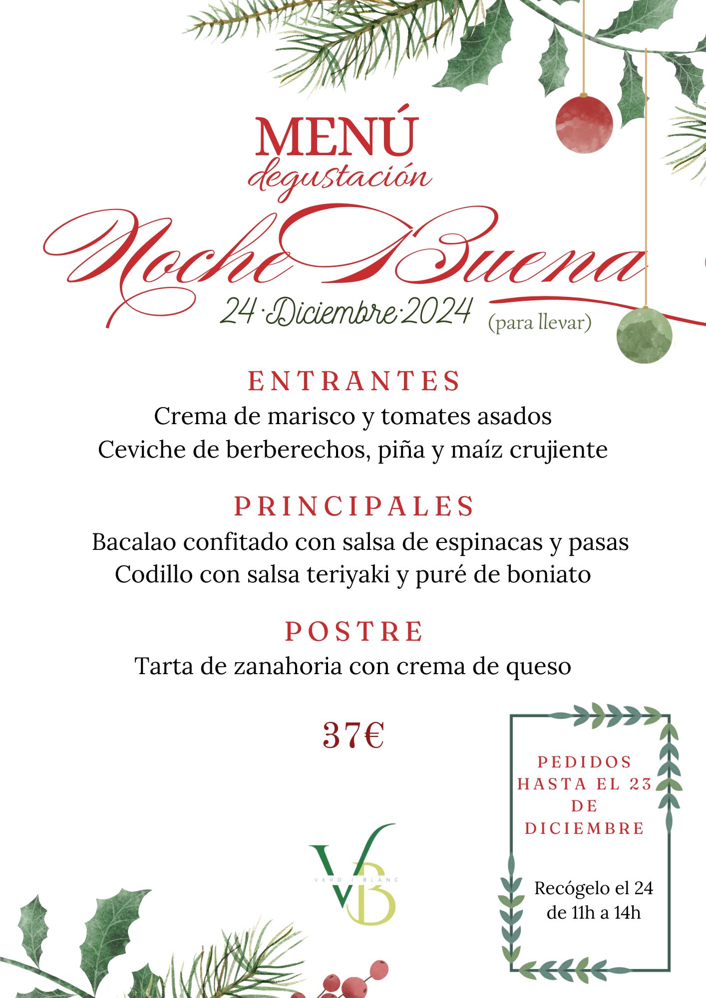 White and Green Watercolor Holiday Christmas Menu